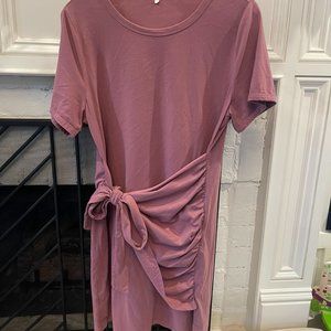 Romwe Plus Size Short Sleeve Tie Knot Front Solid Summer T Shirt Dress, Size XL